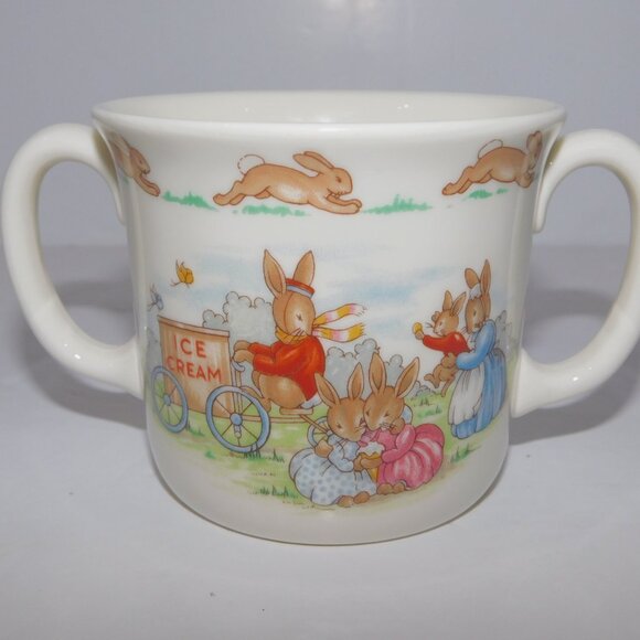 VTG Royal Doulton Bunnykins Double 2 Handled Mug Ice Cream Cart Hiker Bone China - Picture 7 of 8